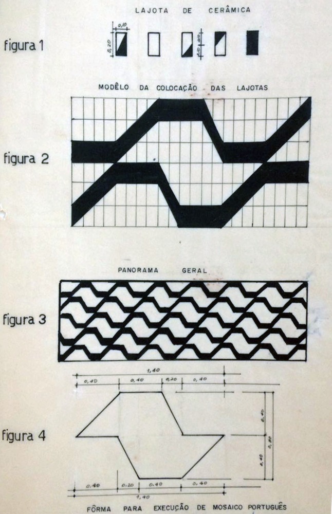 Desenho técnico original do piso paulista, Mirthes Bernardes, 1965